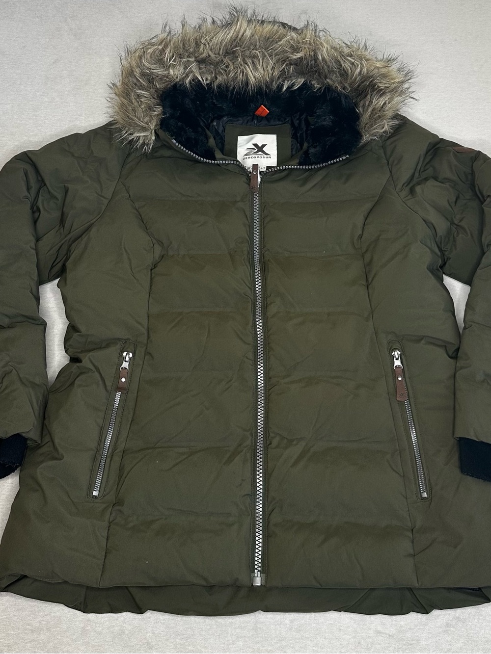 ZeroXposur Olive Green Quilted Hooded Puffer Winter Snow Coat
